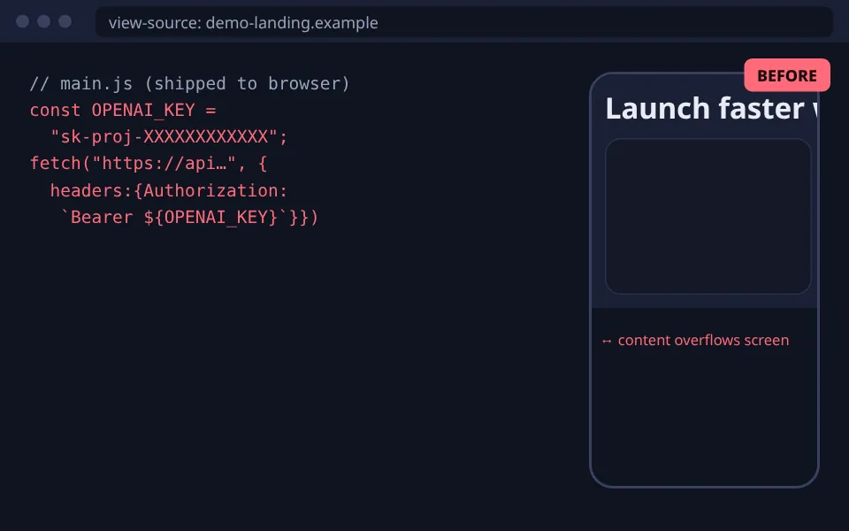 Before: Exposed API key + broken mobile